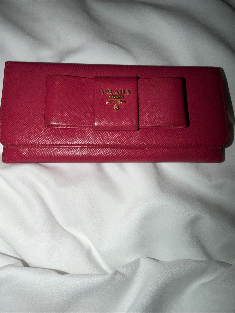 Prada Saffiano Leather Bow Continental Wallet Fuchsia/Gold